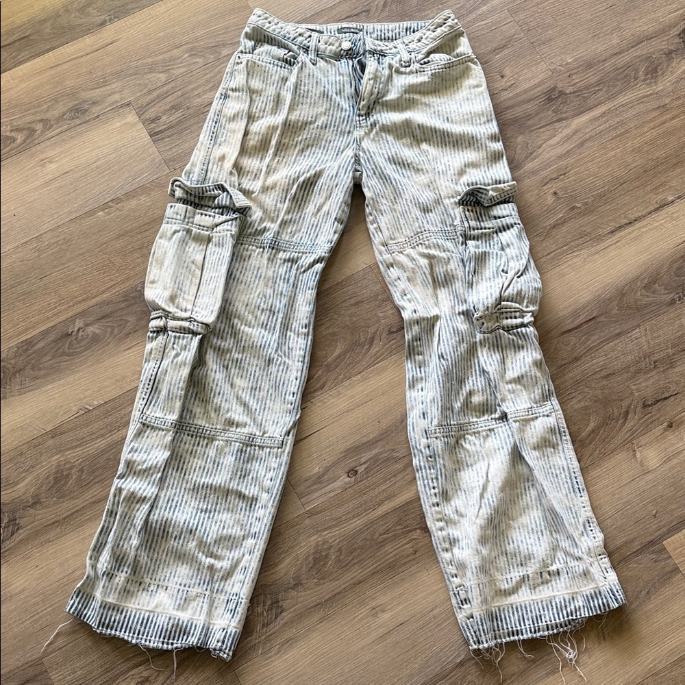 wild fable Light Blue Striped Wide Leg Cargo Jeans